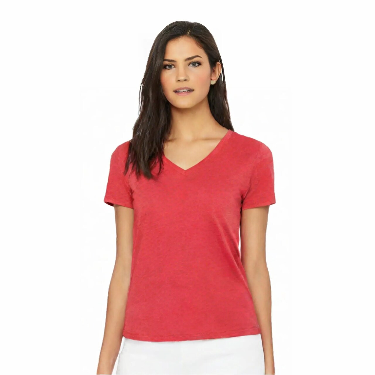 BELLA + CANVAS Women's Relaxed Heather CVC V-Neck Short Sleeve T-Shirt